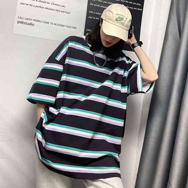 

men's t-shirts summer cotton striped t-shirt men fashion casual o-neck couple t shirt streetwear korean loose short-sleeved tshirt, White;black