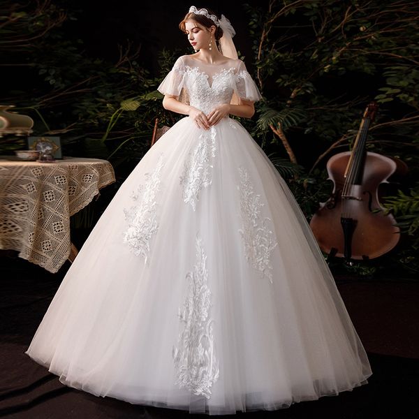 

main wedding dress bride 2022 new simple temperament forest dream small man big size cover thick arms, White