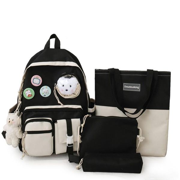 

school bags kawaii women's backpack 4 pcs set cute backpacks for girls children's rucksack shoulder mochila 2021