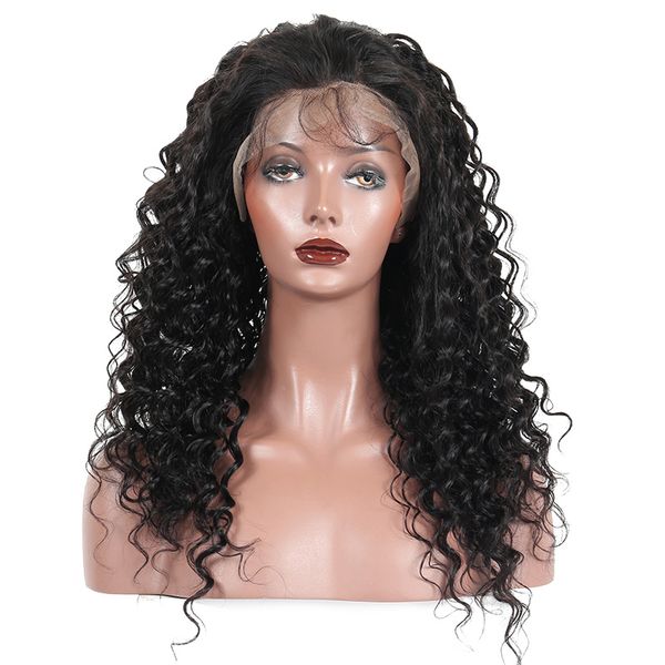 

deep wave human hair wigs for black women brazilian virgin pre plucked 13x4 lace front wig with baby hair, Black;brown