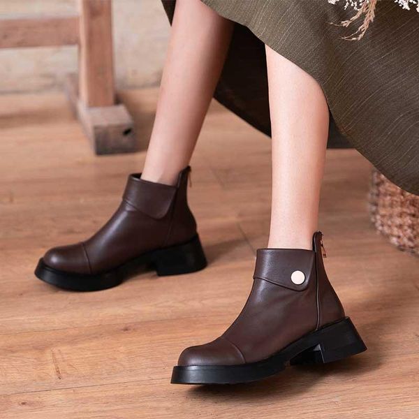 

boots mordoan genuine cow leather 2021 autumn women's round toe platform shoes women, Black