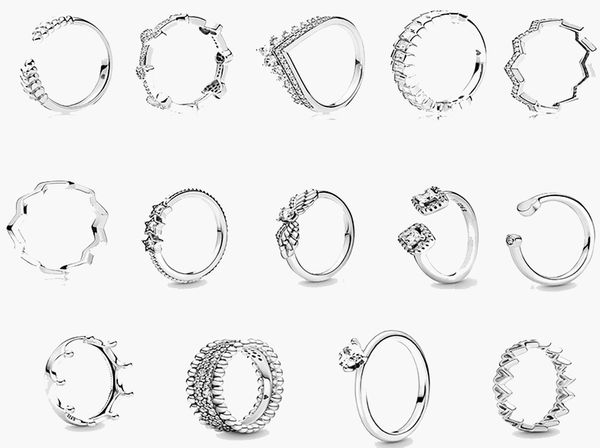 Damen-Eheringe aus 925er-Sterlingsilber, Zirkonia, Diamanten, für Pandora-Stil, Krone, Weizenohr, offener Ring, Schmuck, Verlobung, Damengeschenk, mit Originalverpackung