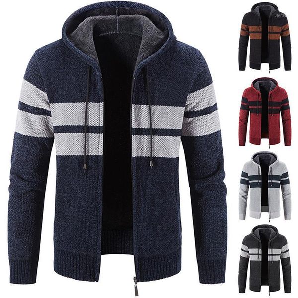 

men's jackets coat winter fleece warm zipper cardigan hooded wool knitted sweater casual jacket handsome clothes, Black;brown