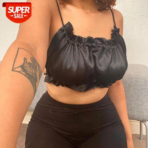 

hirigin satin neon women ruched strap camis lace up bandage backless streetwear party club 2020 autumn winter solid #5x0m, White