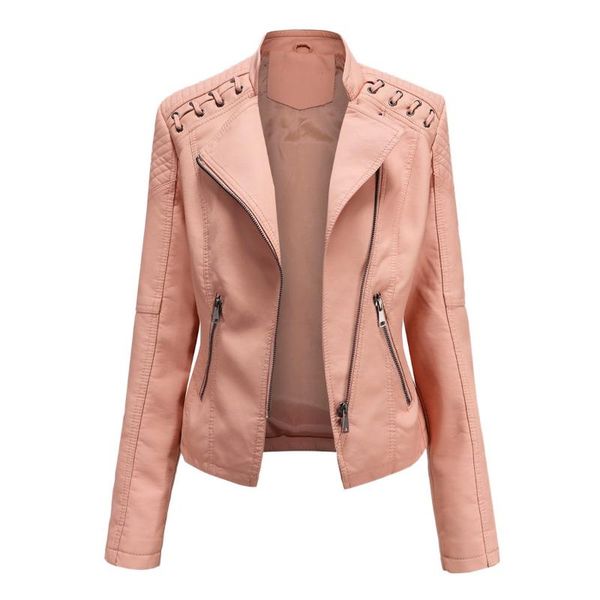 

women's leather & faux 2021 spring winter female black pu loose turn-down collar zipper fashion wild locomotive jacket