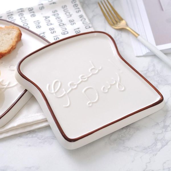 

dishes & plates creative ceramic toast shaped dinner plate porcelain bread salad dessert morning dish for kitchen party restaurant (coffee