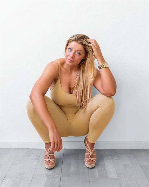 

long jumpsuit for women 2020 summer round neck sleeveless jumpsuits backless sportswear slim solid color bodycon jumpsuits, White