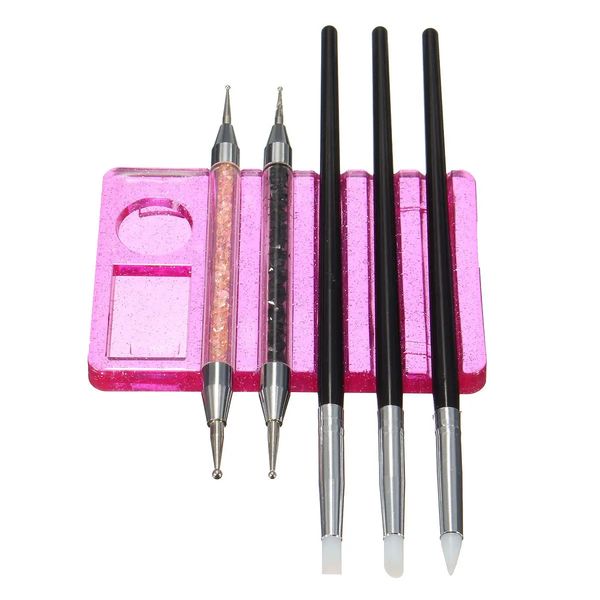 5 Rillen Nail Art Pinsel Trocknungshalter Acryl UV Gel Stift Kunststoff Ständer rosarot