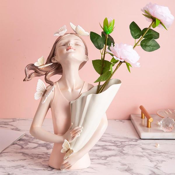 

decorative objects & figurines resin fairy girl sculpture statue vase living room decoration accessories deskfigurine for interior glamo