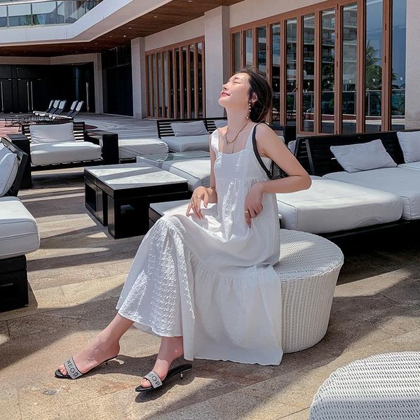 

casual dresses french white suspender dress summer slim waist, Black;gray