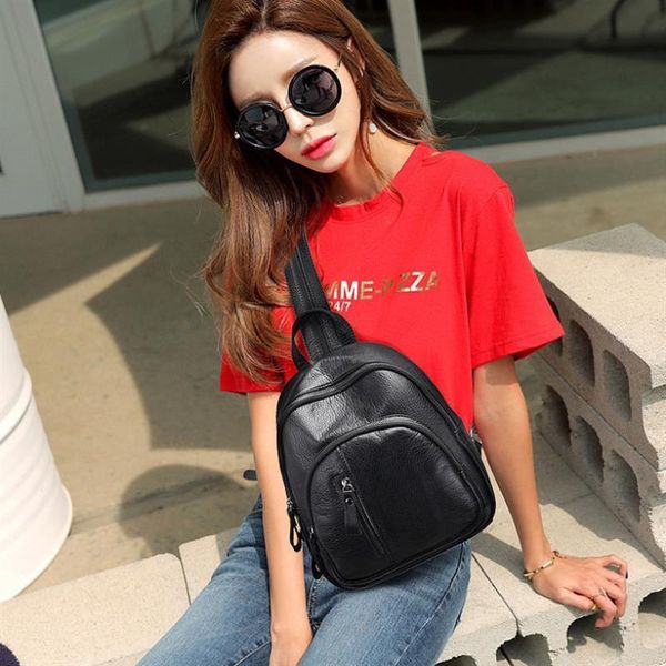 

backpack 2021 women's fashion solid color soft leather travel anti-theft bag retro ladies multifunctional