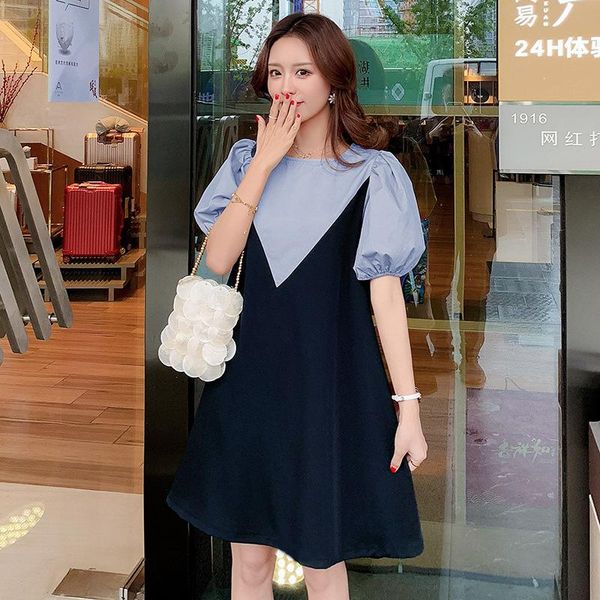 

maternity dresses pregnant women dress summer short sleebe block colorpatchwork postpartum breastfeeding clothes loose nursing blouses, White