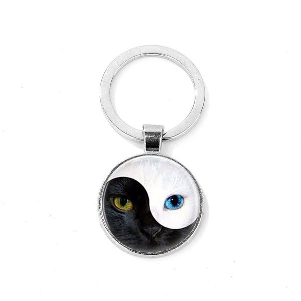 

black cat glowing eyes glass dome keychain halloween kitten cute pet ps pendant key chain accessories children gifts, Silver