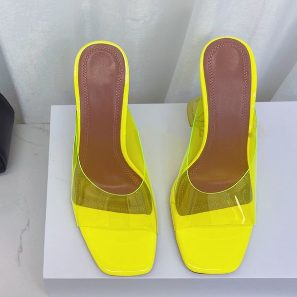 

official website 70% off outlet new fashion slippers women luxury brand party shoes colour crystal heel open toe square high transparent san, Black