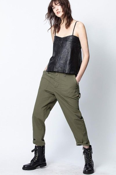 

women's pants & capris woman fashion cotton army green loose high waist with belt big pockets casualpants, Black;white