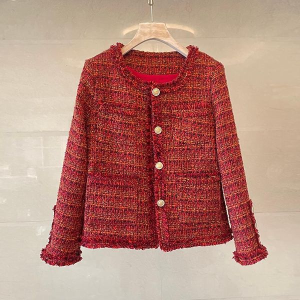 

women's jackets pliad tweed coats women o-neck single breasted woolen outwear long sleeve elegant luxury winter wine red c731, Black;brown