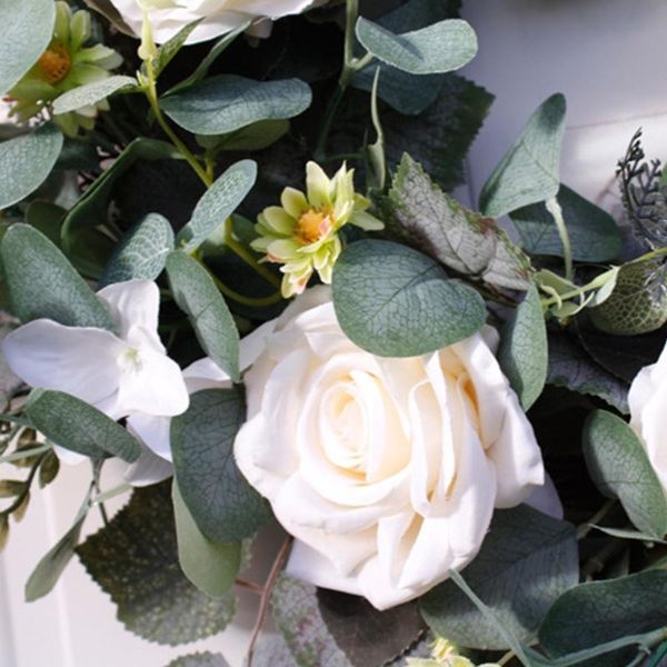 

22inch artificial white rose front door wreath handcrafted wreath for home decor 72xf