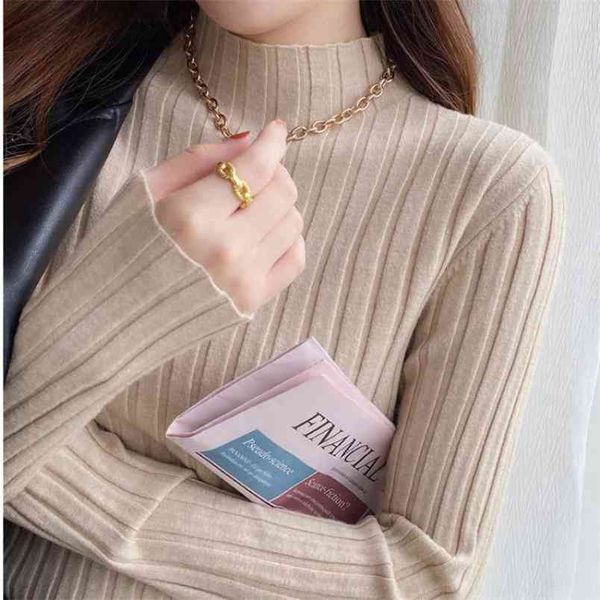 

autumn & winter high-neck stretch slim-fit simple knit sweater slimming casual all-match women 210527, White