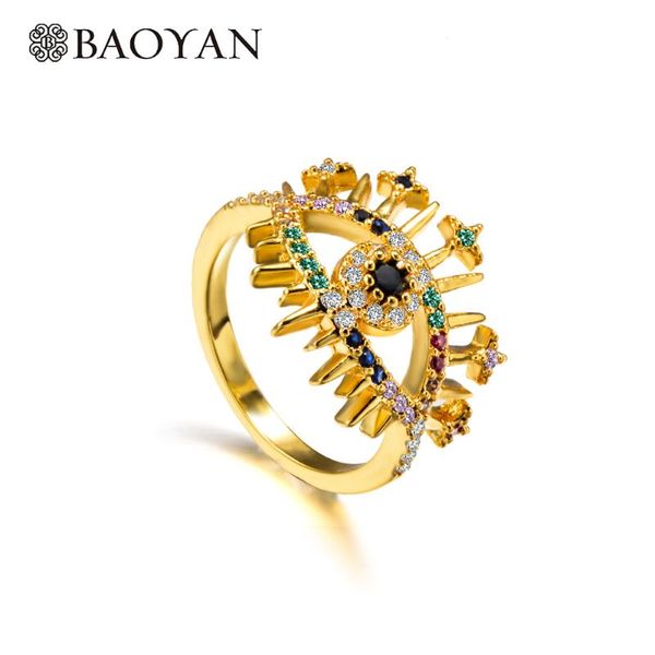 

cluster rings baoyan punk eye crystal men ring rainbow cz women copper gold for accessories summer 2021 fashion jewelry, Golden;silver