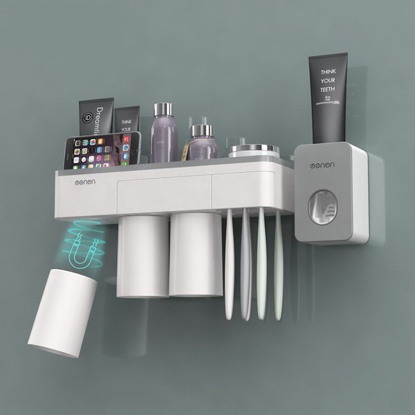 Toothbrush Holder Acessórios do banheiro Prateleira de armazenamento do dispensador de pasta de dentes para banheiros Adsorção magnética com copo 783 B3