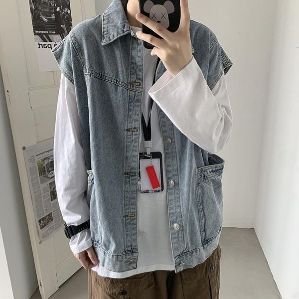 

spring and autumn men's denim waistcoat loose korean-style vest men's sleeveless vest tooling jacket leisure fashion coat, Black;brown