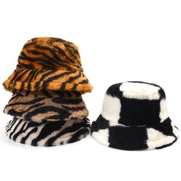 

autumn winter zebra stripes bucket hats for women girl outdoor vacation windproof fisherman hat lady fashion warm velvet panama cap, Blue;gray