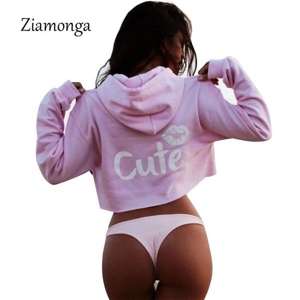 

women's hoodies & sweatshirts ziamonga cute lips letter print long sleeve casual o-neck fashion pink black grey crop short hoodie swea