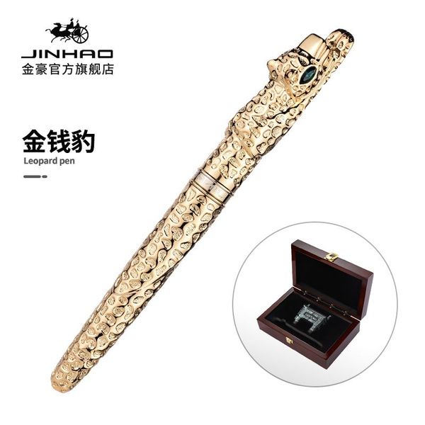 

gel pens jinhao rollerball pen ancient cheetah full metal golden luxurious exquisite advanced writing gift ,wooden box options
