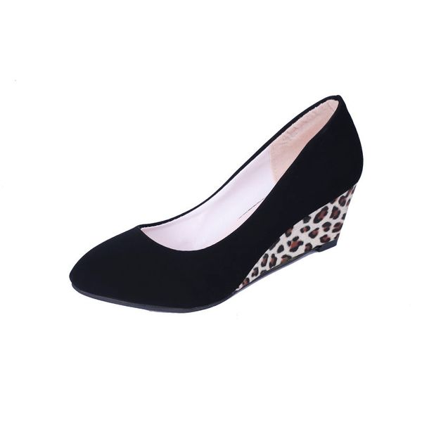 

leopard wedges shoe woman2022 autumn fashion high heelsround toeoffice lady casual flock work shoesblackdropshipping, Black