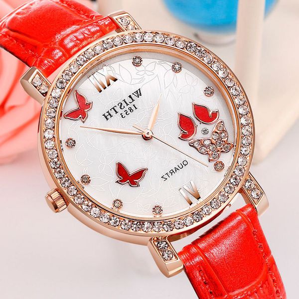 

leather women's brand fashion business korean ladies wrist luxury diamond quartz watch in linen style, Slivery;brown