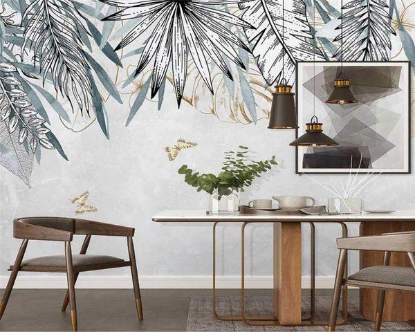 

wallpapers custom nordic tropical plants butterfly 3d po wallpaper mural children's room decoration classic home waterproof