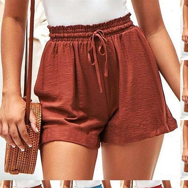 

summer shorts fashion women linen shorts solid elastic waist short wide leg vrouw pantalones cortos de lino 30, White;black