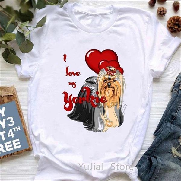 

i love my yorkies women t shirt animal print clothing dogs kawaii clothes femme harajuku short sleeve, White
