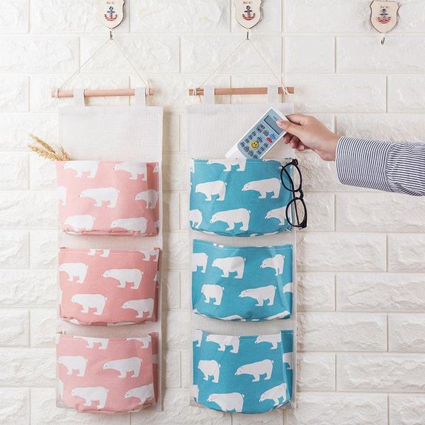 

storage bags 3 pockets hanging bag polor bear wall mounted wardrobe closet hang tidy organizer home decor
