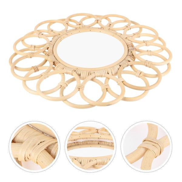 

mirrors 1pc household wall decorative mirror vintage rattan porch (khaki)