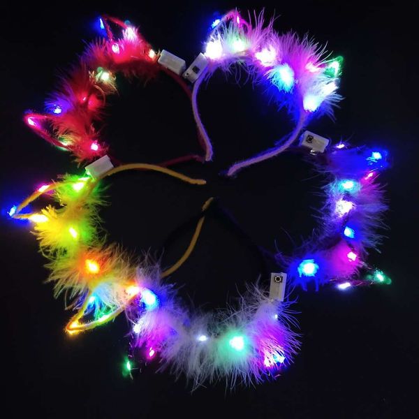 2021 New Horn Piuma fascia per capelli Copricapo incandescente 10 Accessori per capelli in corno chiaro Eseguire i fiumi e i laghi sparsi all'ingrosso Led Rave Toy