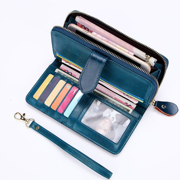 

women long genuine leather clutch handy cellphone bag coin card holder purse wallets, Red;black