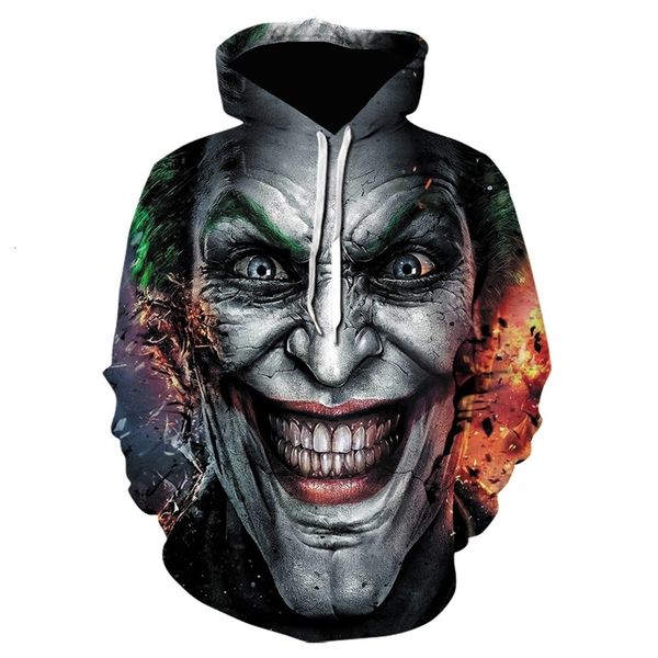 

halloween hoodie men's fall / winter 2020 new devil clown 3d digital print loose pullover, Black