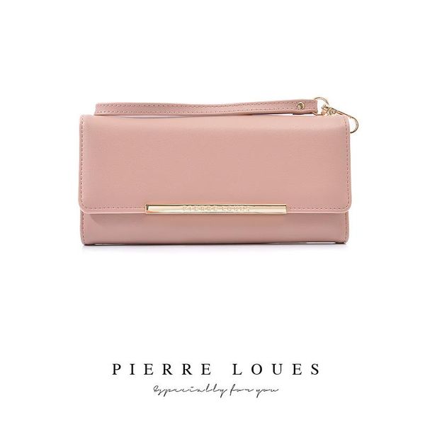 

card holders female high-quality multi-card slot multi-function long solid color buckle holder, Brown;gray