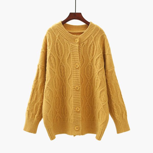 

lazy hemp sweater coat women's 2021 new winter thickening soft loose outside with knitted cardigan, White;black
