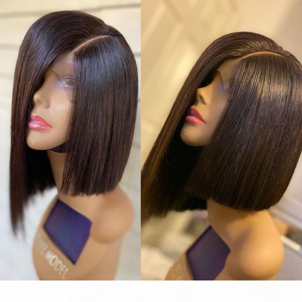 

sapphire straight side part lace front wig 13x1 lace front remy brazilian straight human hair wigs pre plucked wig, Black;brown