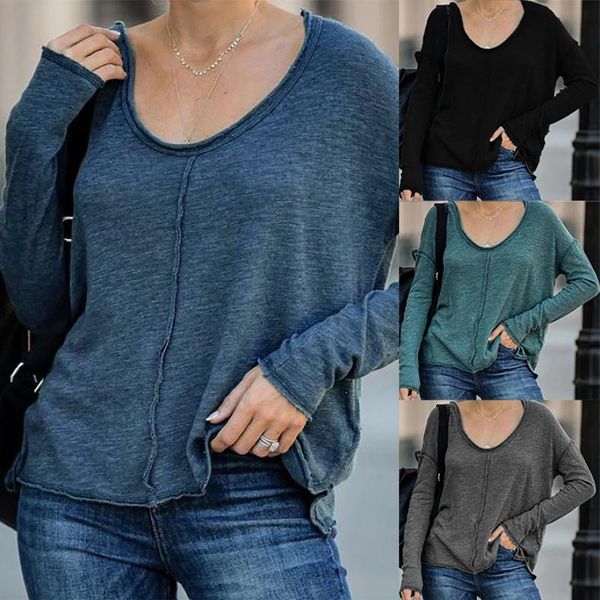 

fashion womens solid color long sleeve v neck tee casual popular blouse good softness and stretchy 35, White