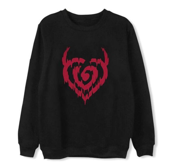 

women's hoodies & sweatshirts arrival day6 fans supportive printing o neck fleece/thin kpop fashion pullover loose sweatshirt 2 color, Black
