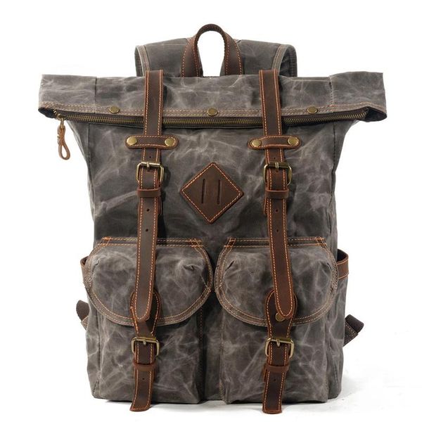 Mochila luxo vintage lona mochilas para homens grande capacidade de viagem impermeável rucksacks estilo estilo europa laptop de couro 15 