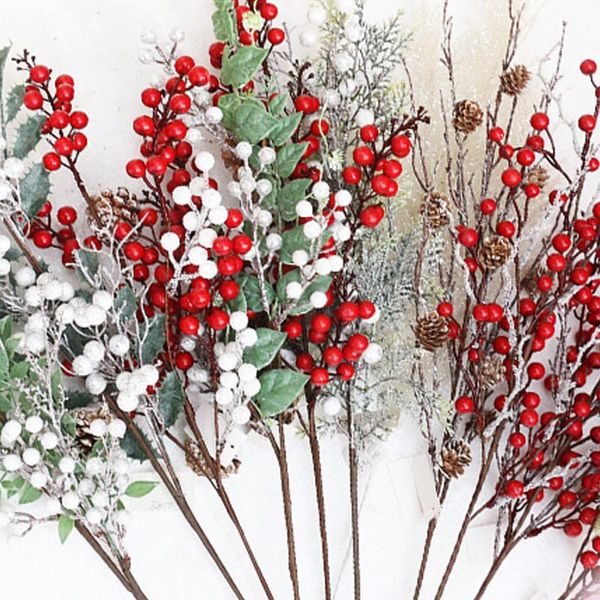 

christmas artificial branche pine berry cone red fruit fake flower home decor artificial pine tree branch diy decoration