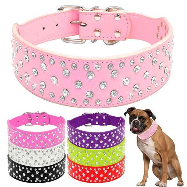 Fashion Jeweled s Haustier-Hundehalsbänder, glitzernde Kristalldiamanten, besetztes PU-Lederhalsband für mittelgroße und große Hunde, Pitbull 210729