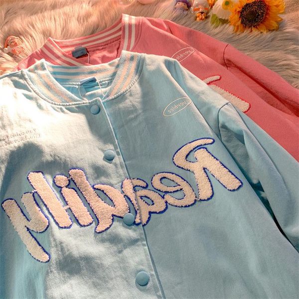 

women's jackets autumn winter harajuku style embroidery single-breasted baseball uniform all-match jacket punk coat women 2021, Black;brown