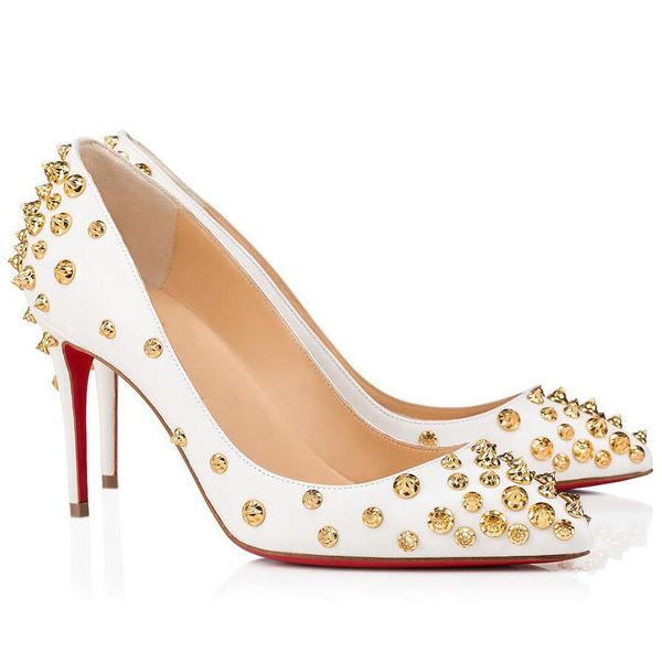 

nude black leather women's spikes red bottom aimantaclou pointed toe pumps famous lady party dress high heels eu35-43