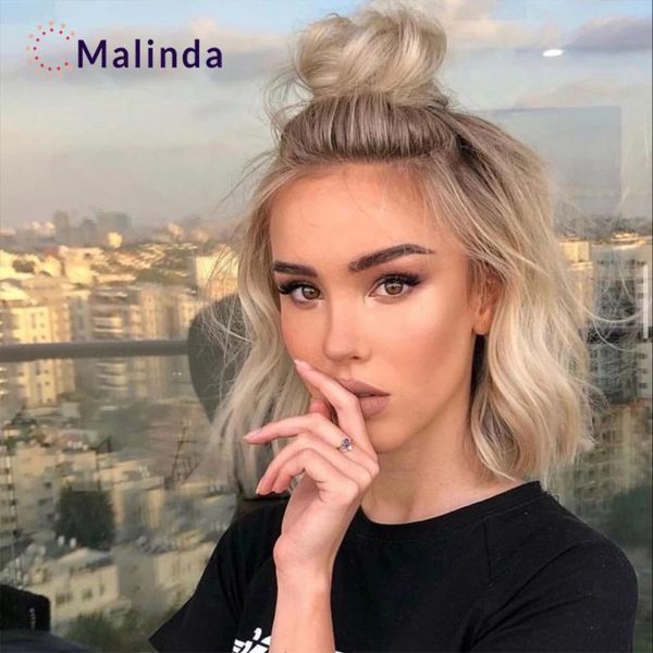 

lace wigs ombre human hair wig honey blonde short wavy bob for black women water wave transparent brazilian glueless, Black;brown