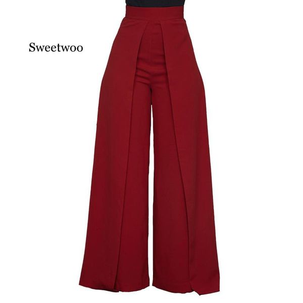 

women's pants & capris 2021 spring summer high waist women elegant work office casual long trousers back zipper wide leg pant, Black;white